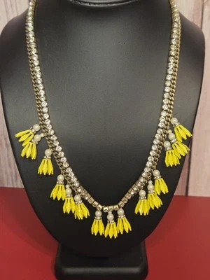 Banana Republic Yellow Fringe Statement Necklace | Rhinestones & Pearls |... - Image 1 of 4