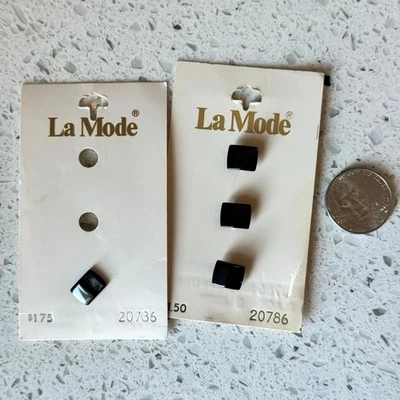 4 NEW Vintage 80s La Mode 7/16" Black Shank Square Sewing Buttons On Card JAPAN - Image 1 of 4