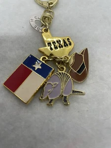 Texas Charm Keychain Key Fob Bag Charm Armadillo Flag Cowboy Hat Stetson State - Picture 1 of 3