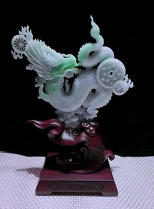 11.8" Natural Green Emerald Jadeite Jade Fengshui Dragon Statue 龙腾盛世 - Picture 1 of 9