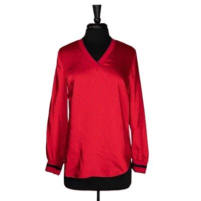 Blusa deportiva de tenis Ralph Lauren para mujer roja azul marino a lunares preppy S Foto 1 de 4