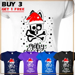 Merry Christmas Bone Rabbit Xmas Funny Women T-Shirts Easter Halloween Gift Tee - Picture 1 of 12