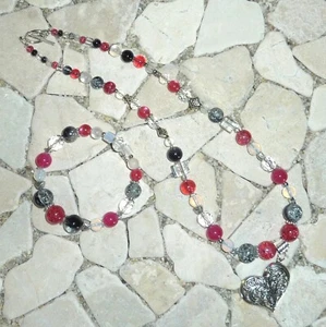 ★ kurze Kette ★ Collier ★ Spiralarmreif ★ HERZ ★ pink, silber & weiß ★ - Bild 1 von 3