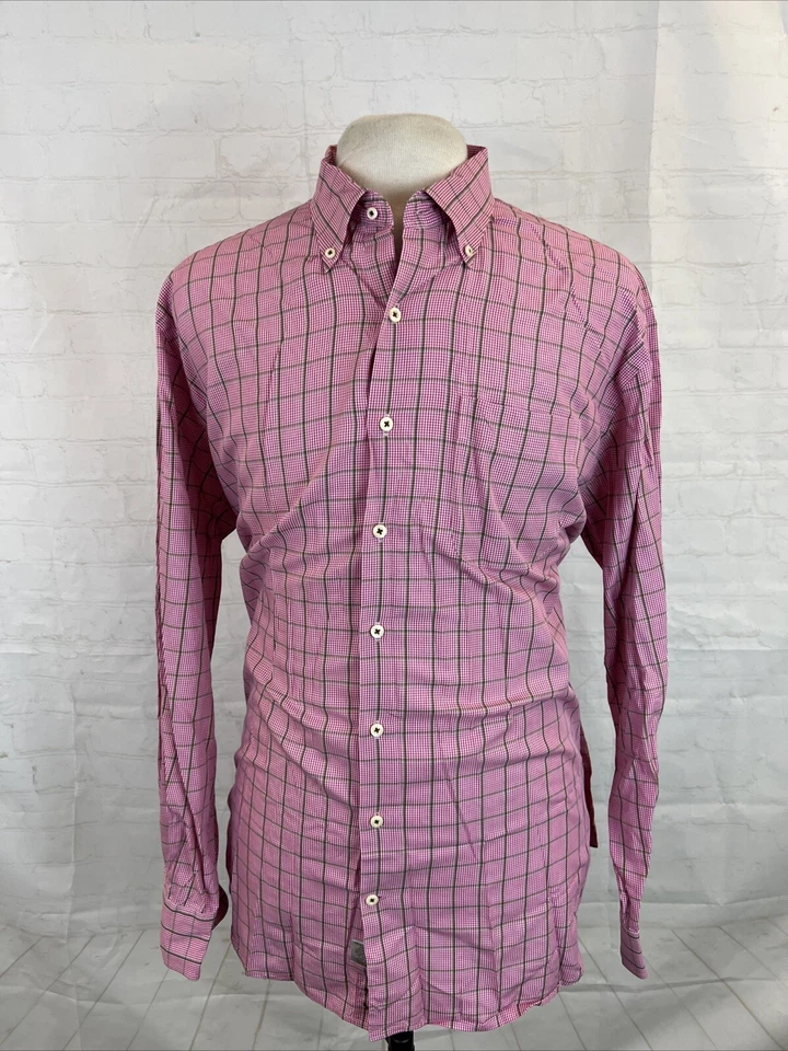 Peter Millar Men's Pink & Brown Plaid Cotton Dress Shirt XL $148 - Image 1 of 4