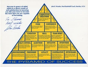 JOHN WOODEN HAND SIGNED 8x11 PYRAMID OF SUCCESS UCLA COACH FOR THOMAS JSA - Picture 1 of 2