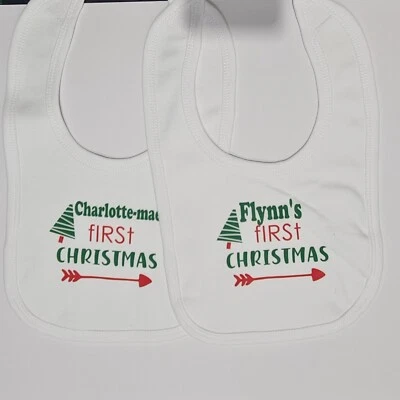 Personalised "My First Christmas" Baby Bib with Christmas Tree - Add Name