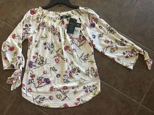 NUEVO CON ETIQUETAS Ralph Lauren Floral Boho Top Campesino Blusa Camisa Túnica Mujer Talla Pequeña $79 - Imagen 1 de 9