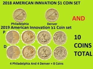2018 & 2019 P & D American Innovation Dollar Complete Uncirculated 10 Coin Set - Picture 1 of 1