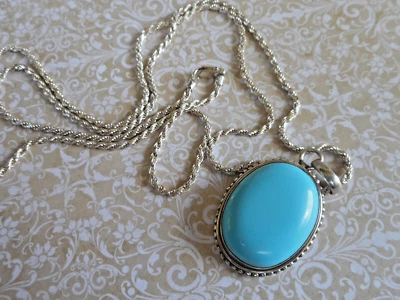 Sterling Silver 925 Turquoise Pendant 29.5" Chain Necklace   RE50E - Image 1 of 4