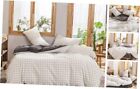 100% Washed Cotton Duvet Cover Queen Set Full/Queen (No Comforter) White Plaid