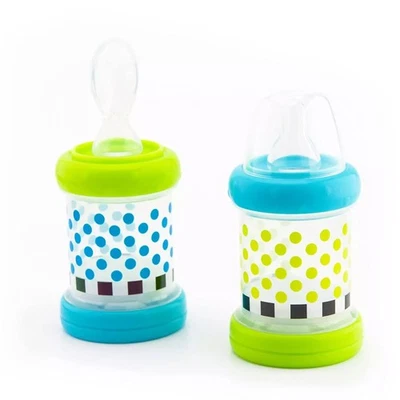 Sassy Baby Food Nurser Set of 2 Count Cereal Feeder 4oz Bottles Nipple Spoon Kid - Imagem 1 de 4