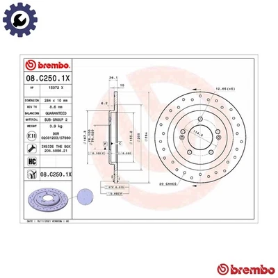 2x BRAKE DISC 08.C250.1X FOR HYUNDAI i30/Hatchback/Van/Kombi KIA CEE'D/PRO 1.4L - Image 1 of 4