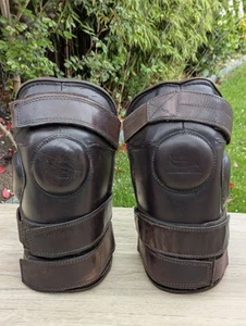 Casablanca Adults Adjustable Brown Leather Polo Riding Padded Knee Pads Guards - Picture 1 of 24