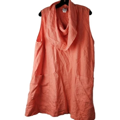 Top túnica para mujer La Fixsun naranja lino capucha cuello mediano boho bolsillos Lagenlook Foto 1 de 4