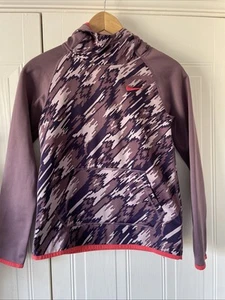 NIKE Girls Hoodie Jumper 10-11 Years Medium Purple Striped Mix Ex Cond - Picture 1 of 4