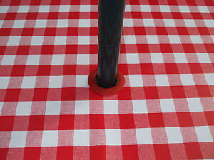 1.4x2.0m RED GINGHAM OVAL OILCLOTH / PVC WITH PARASOL HOLE - 6 SEATER