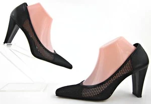 NEW! Sacha London Mesh & Leather Square Toe Pumps Black Size 8.5 Made In Spain - Picture 1 of 12