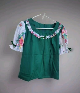 Square Dance Cottagecore Dress Top Skirt Outfit Green Floral Handmade Girl 9 M - Picture 1 of 6