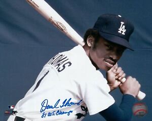 Derrel Thomas Signed 8X10 Photo Autograph "81 WS Champ" Dodgers w/Bat Auto w/COA