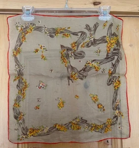 Lovely Vintage Floral Border Handkerchief 16.0" X 16.0" - Picture 1 of 3