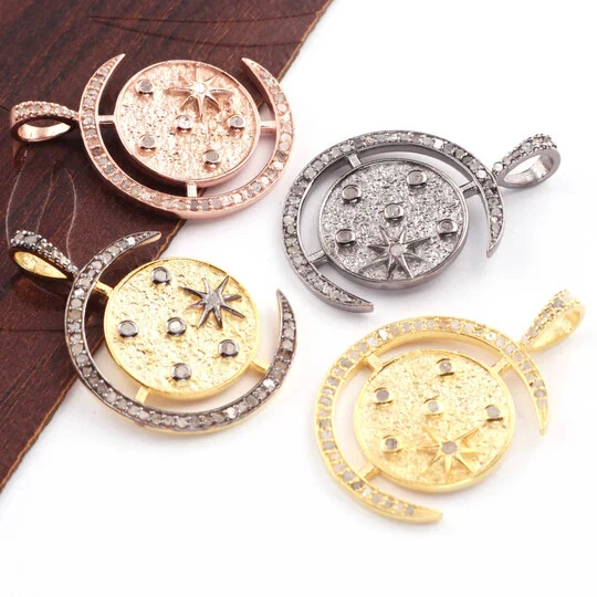 1 PC Antique Finish Pave Diamond Designer Fancy Shape Pendant - 925 Sterling - Image 1 of 4