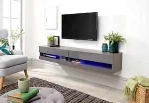 Galicia 180cm Wall TV Unit with LED TV Unit Console Stand Living Room Grey - Picture 1 of 10