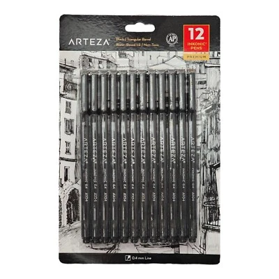 Arteza Inkonic Premium Fineliner 0.4mm Black Pens Pack of 12 Sketching Art Notes - Image 1 of 3