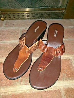 Nicole Predictions 2 Tone Leather Thong Wedges Clogs Slides Mules Size 9 ❤️tw4j7 - Image 1 of 4