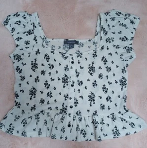 Floral Crop Floral Cap Sleeve Top Ladies Summer Holiday Cropped Peplum - Picture 1 of 7