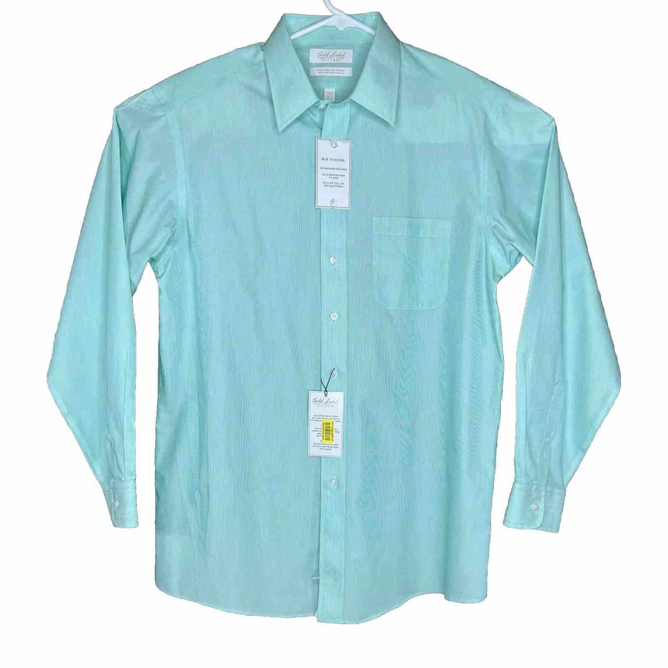 Camisa Roundtree & Yorke 16,5/35 listra verde perfeita EZ Care etiqueta dourada nova com etiquetas - Imagem 1 de 4