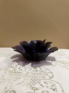 Dark Purple Glass Flower Shaped Candle Holder - Picture 1 of 8
