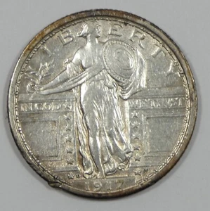 Cuarto de dólar Standing Liberty 1917-D Ty-1 casi sin circular plata 25c - Imagen 1 de 4