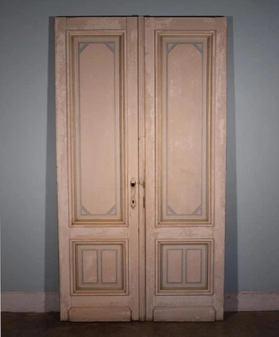 *Pair of French Antique Painted Doors/Double Doors-Solid Old Growth Fir Wood Cover