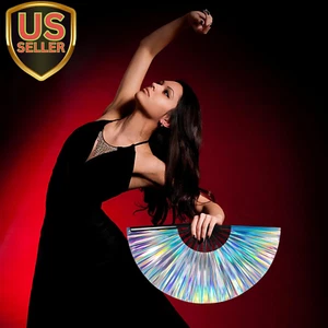 Large Rave Fan UV Glow Hand Fan with Holster for Men/Women, Disco Party Favor... - Picture 1 of 1