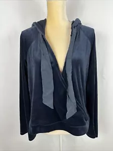 Anthropologie Samstag Sonntag Top Velours marineblau Halsteil Stil Krawatte Kapuze Medium - Bild 1 von 6