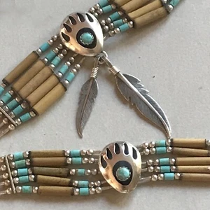 *Collar y pulsera vintage Carolyn Pollark plata líquida turquesa pata de oso - Imagen 1 de 8