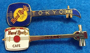 TOKYO BLUE BOX & WHITE JAPANESE FLAG SAMISEN GUITARS Hard Rock Cafe 2 PINS - Picture 1 of 1