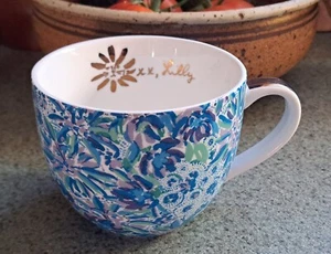 Lilly Pulitzer Lion Around Blue Coffee Tea Cup Mug Gold Handle 12oz - Picture 1 of 4