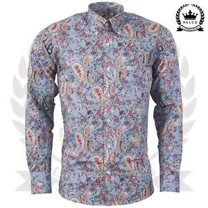 Camisa de cachemira Relco para hombre azul cielo manga larga cuello abotonado floral vintage - Imagen 1 de 9