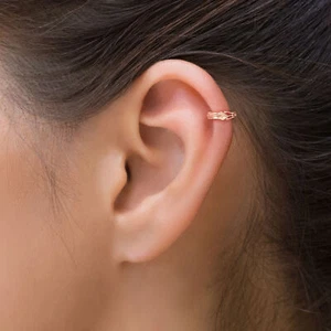 14K Solid Rose Gold Feather Helix Earring with Clicker Closure, Gold Helix Hoop - Picture 1 of 6