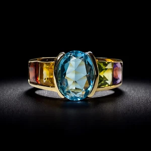 Sapur-6410 10K Gold - Multi Edelstein Ring Gr. 5 Regenbogen Ring Topas Granat Amethyst - Bild 1 von 24