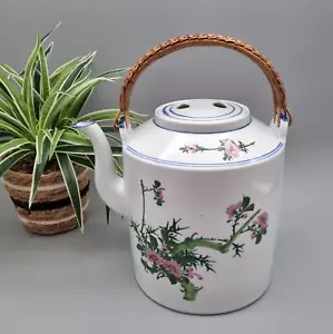 Grande teiera orientale porcellana ceramica cinese vintage manici intrecciati alta 25 cm - Foto 1 di 24