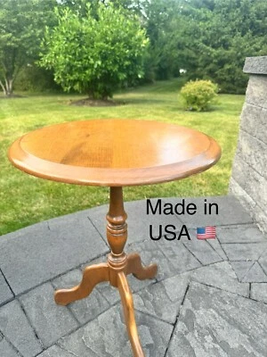 GEORGE B. BENT Co. Maple Round 3 Legged Pedestal End Table Plant Stand 22.5x18” - Image 1 of 4