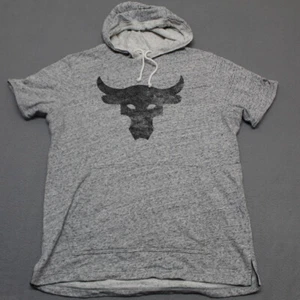 Under Armour Project Rock Hoodie Mens Medium Gray Gym Hooded Short Sleeve Bull - Picture 1 of 11