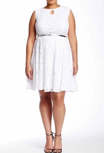 London Times Woman's Plus Size 16W Optic White Cap Sleeve Full Skirt Dress NWT - Picture 1 of 2