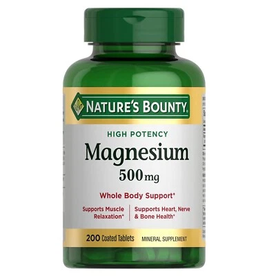Магний Nature's Bounty 500 мг для здоровья костей и мышц 200 карат поддержка всего тела - Изображение 1 из 4