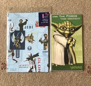Star Wars Clone Wars Gift Wrap & Tags & Yoda Birthday Card New In Seal Pack 2008 - Picture 1 of 6