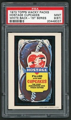 1973 Topps Wacky Packages Sticker Hostage Cupcakes 1st Series White Back PSA 9ST - Image 1 of 2