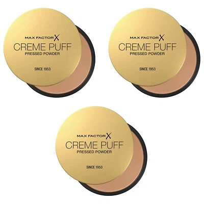 3pz Cipria compatta opacizzante Max Factor Creme Puff Pressed Powder 75 Gold 21g - Immagine 1 di 4