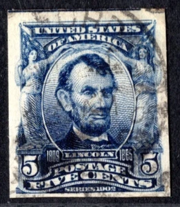 US 1903 FIVE CENT LINCOLN IMPERF PROOF ON WHITE PAPER 4 CLEAR MARGINS SC. #304P2 - Picture 1 of 2